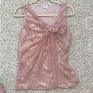 Pink shiny tank top with rose detail